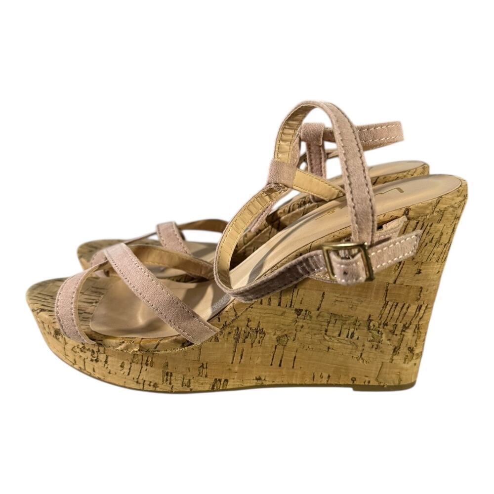 Lulus Women’s Espadrille Strappy Wedges Pink Tan Size 8 Chunky Block - Picture 4 of 8